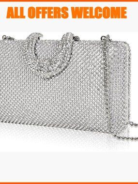 Sparkly Rhinestone Crystal Evening Clutch with Detachable Chain